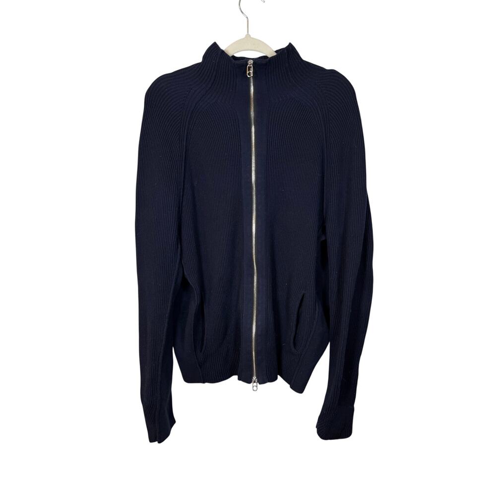 rag + bone Sweater Men's Large Navy Blue Ribbed Full Zip Pockets 92% Cotton